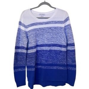 Liz Claiborne Blue White Striped Cotton Knit Sweater Crewneck Vintage Style Med